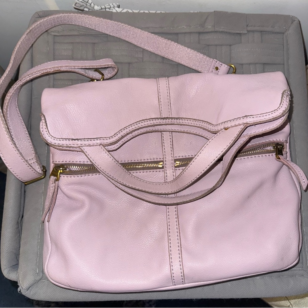 Fossil Erin Saddle Foldover Leather Bag Lilac Crossbody